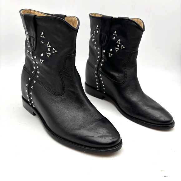 Isabel Marant Cluster Crisi Black Leather Studded Pull On Ankle Boots 6.5 37 - Picture 4 of 16